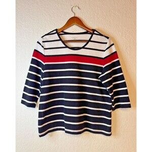Allison Daley Womens 3/4 Sleeve Stripped Top With Button Emblisment Womens PM
